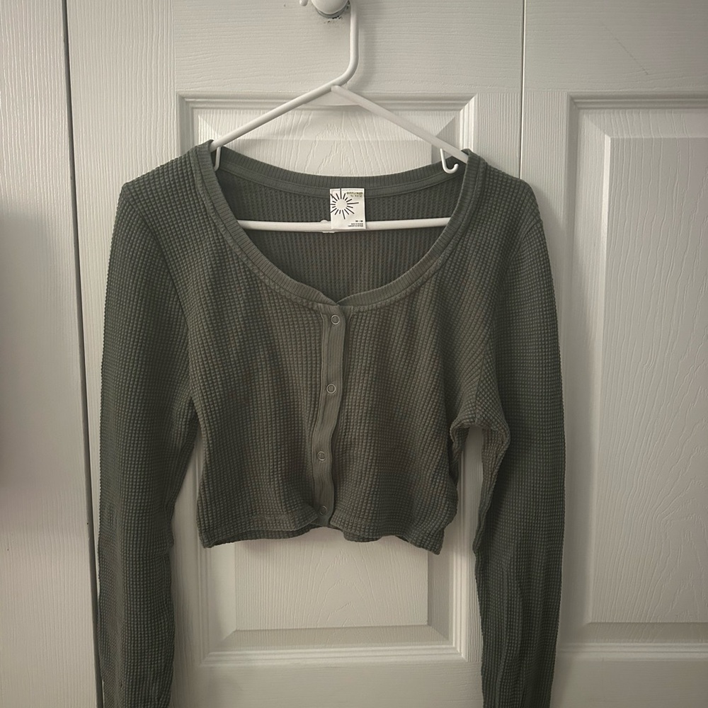 Aerie Dark Green Button-Up Crop Top